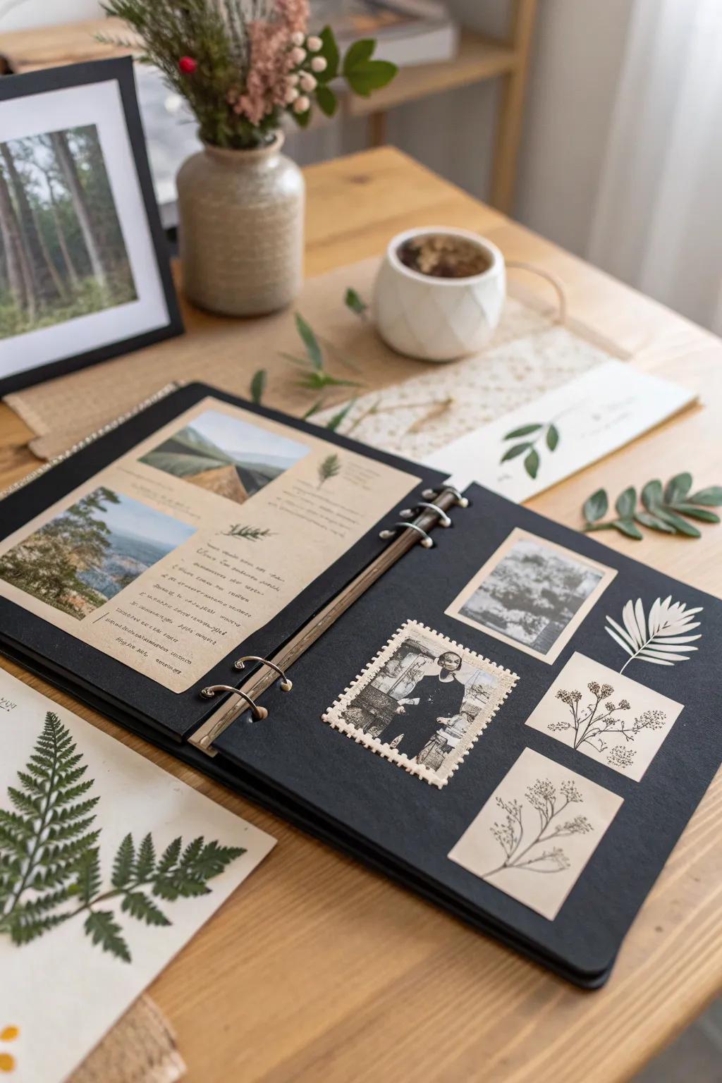 Unleash your creativity with layered collages that bring dynamic life to your black scrapbook pages.