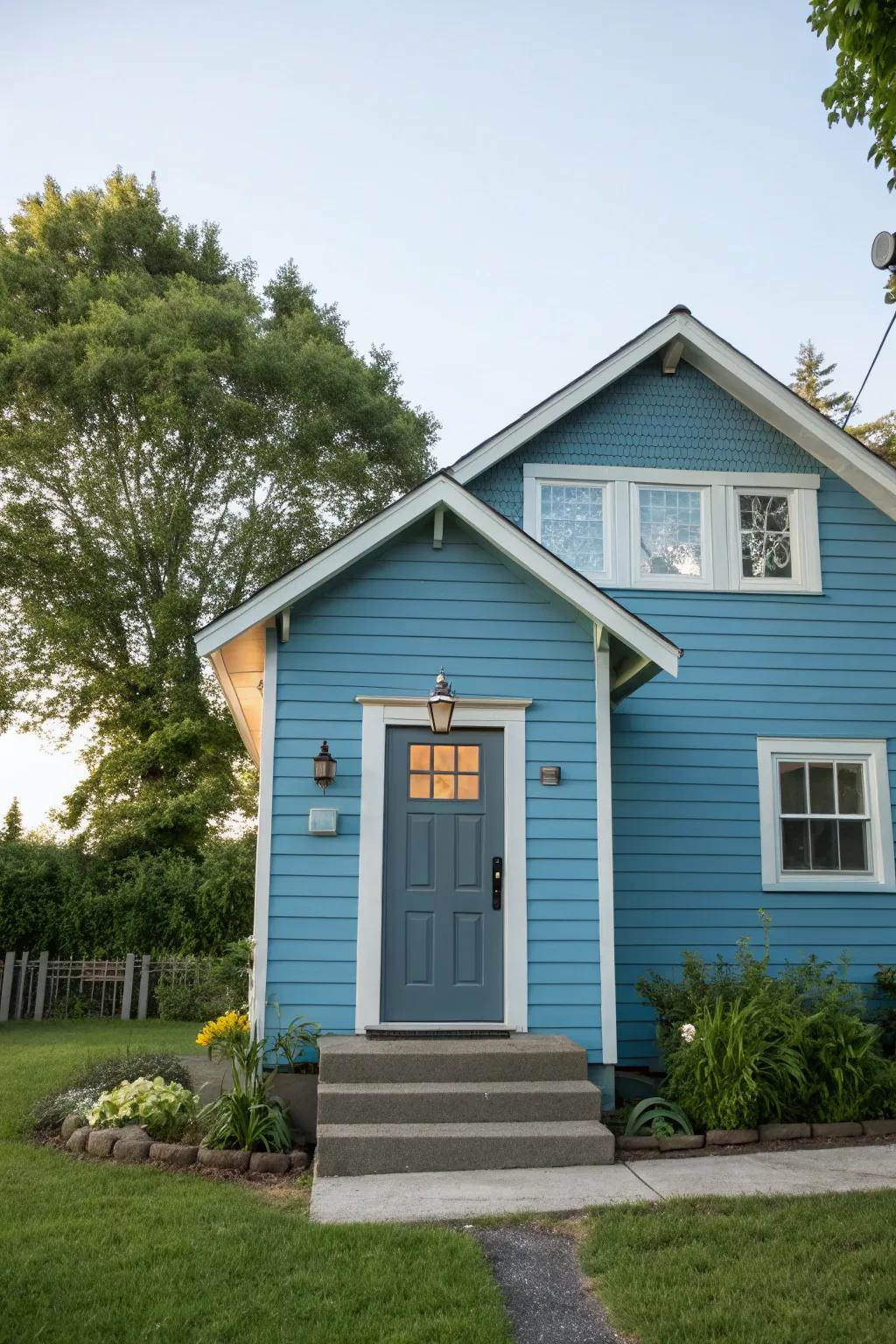 Gray doors bring a calm sophistication to blue homes.