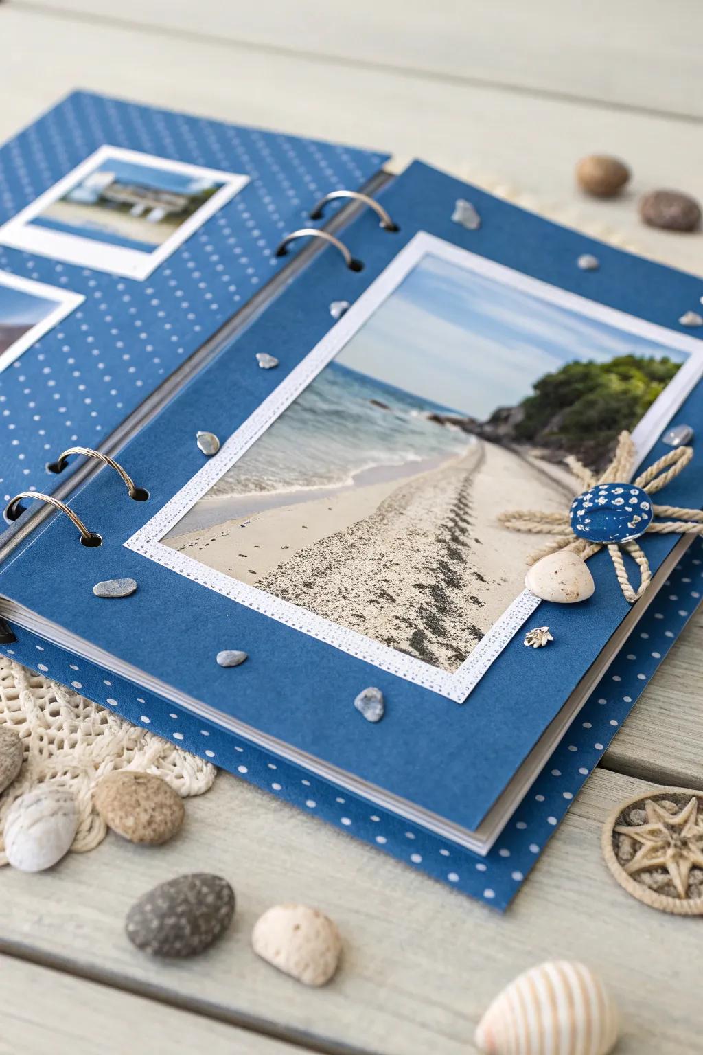 Capture your wanderlust with a minimalist travel-themed scrapbook page that brings the seaside to your fingertips.