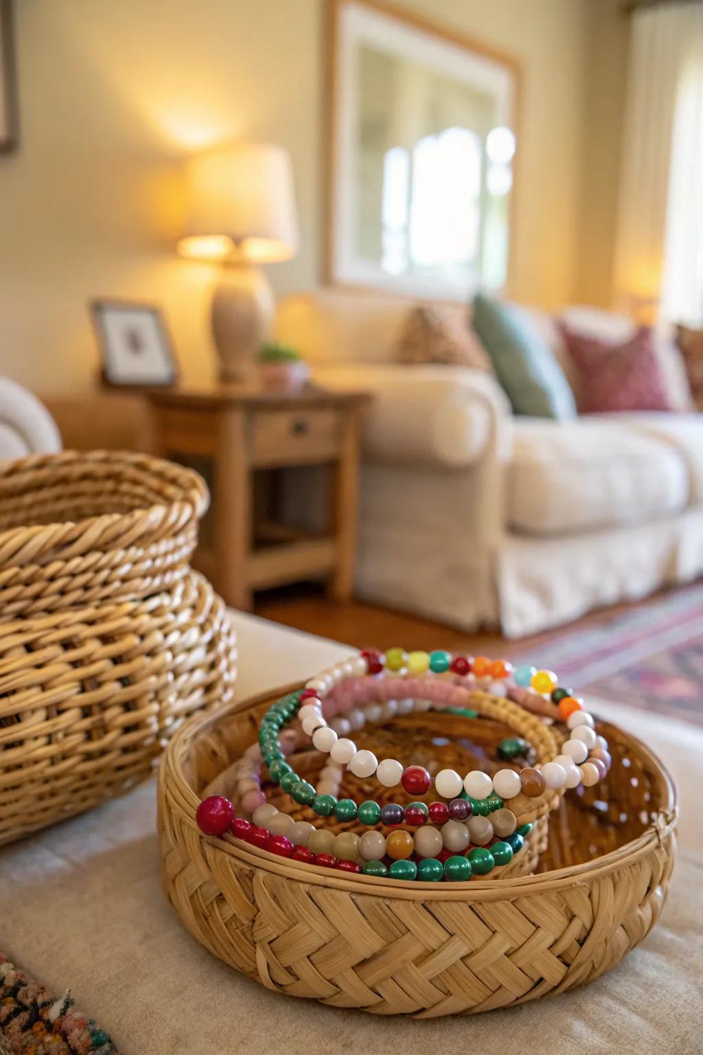 Colorful and customizable beaded stretch bracelets.