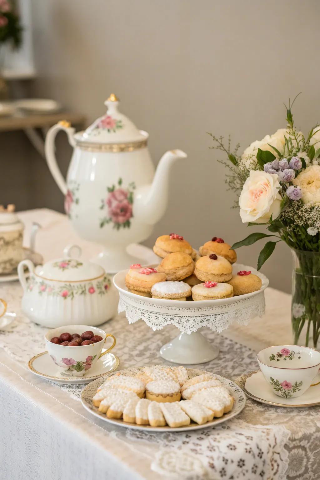 Indulge in a refined tea party, perfect for bridal shower sophistication.