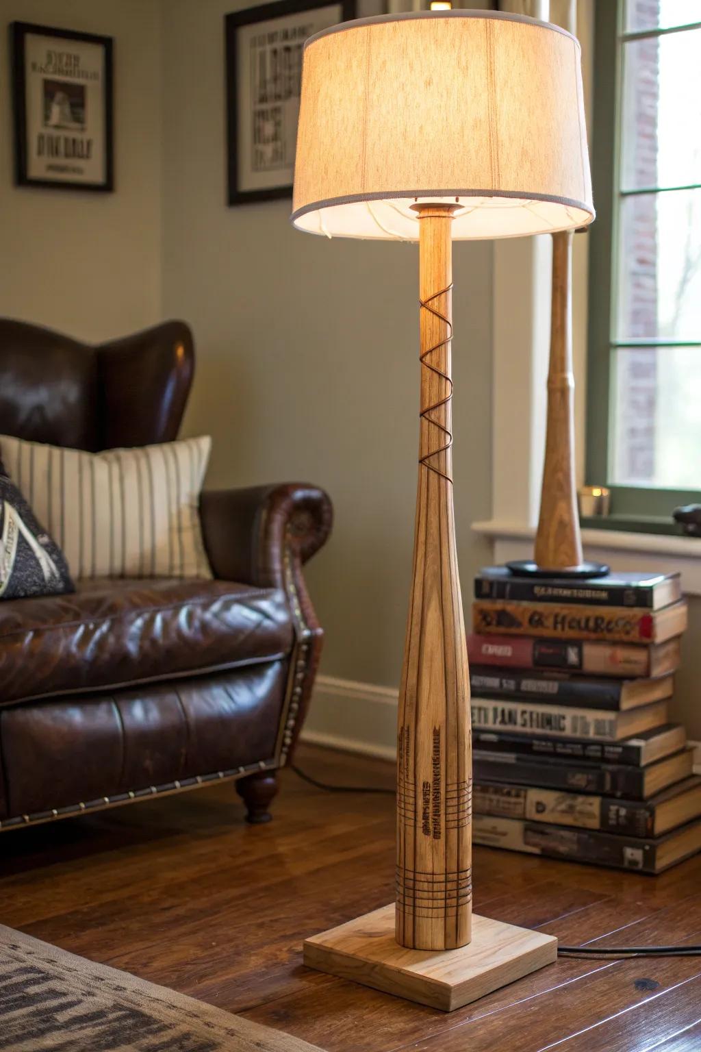 Illuminate your space with character and creativity: the broken bat lamp stand.