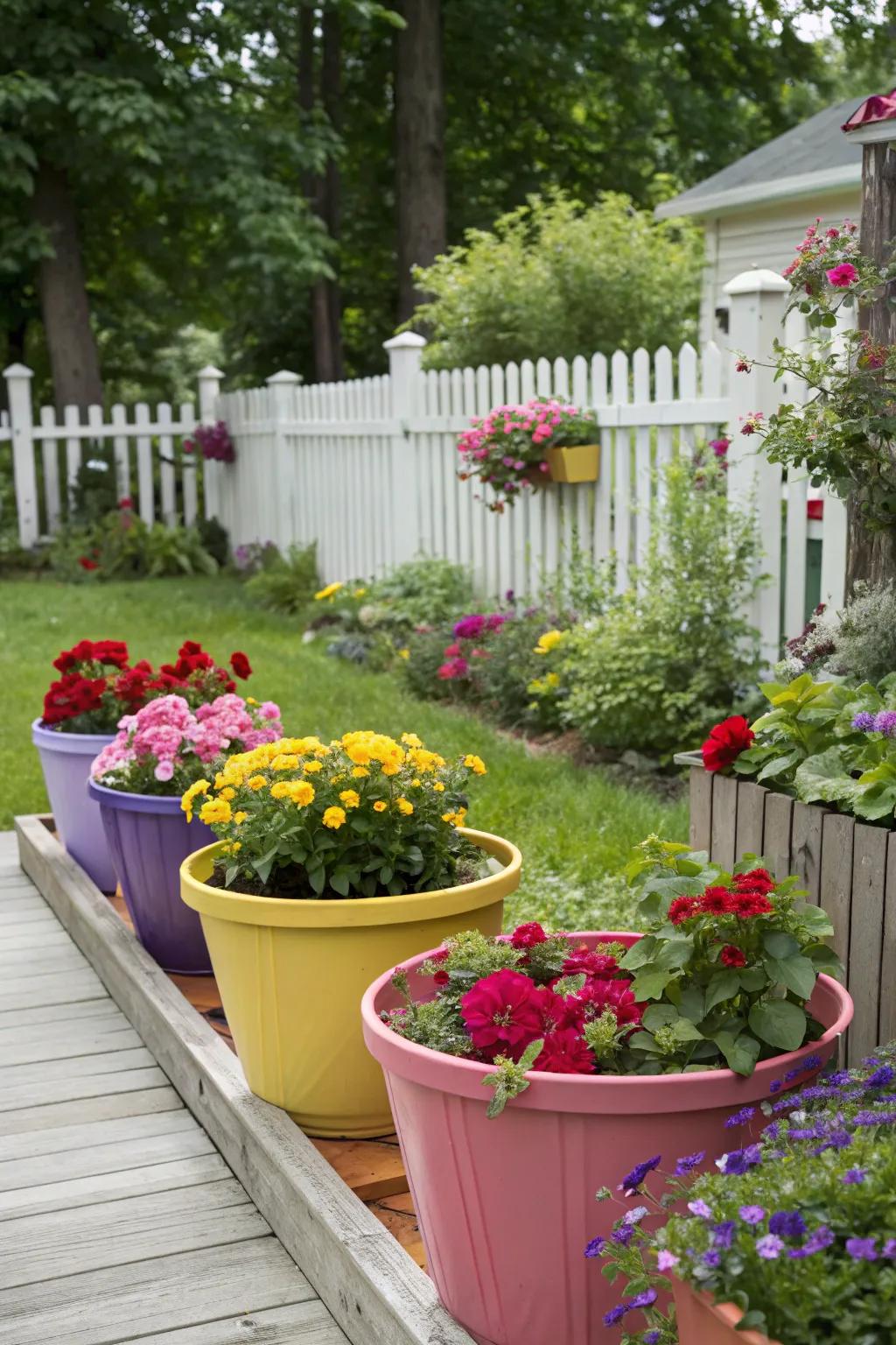 Bright planters can transform any outdoor space.