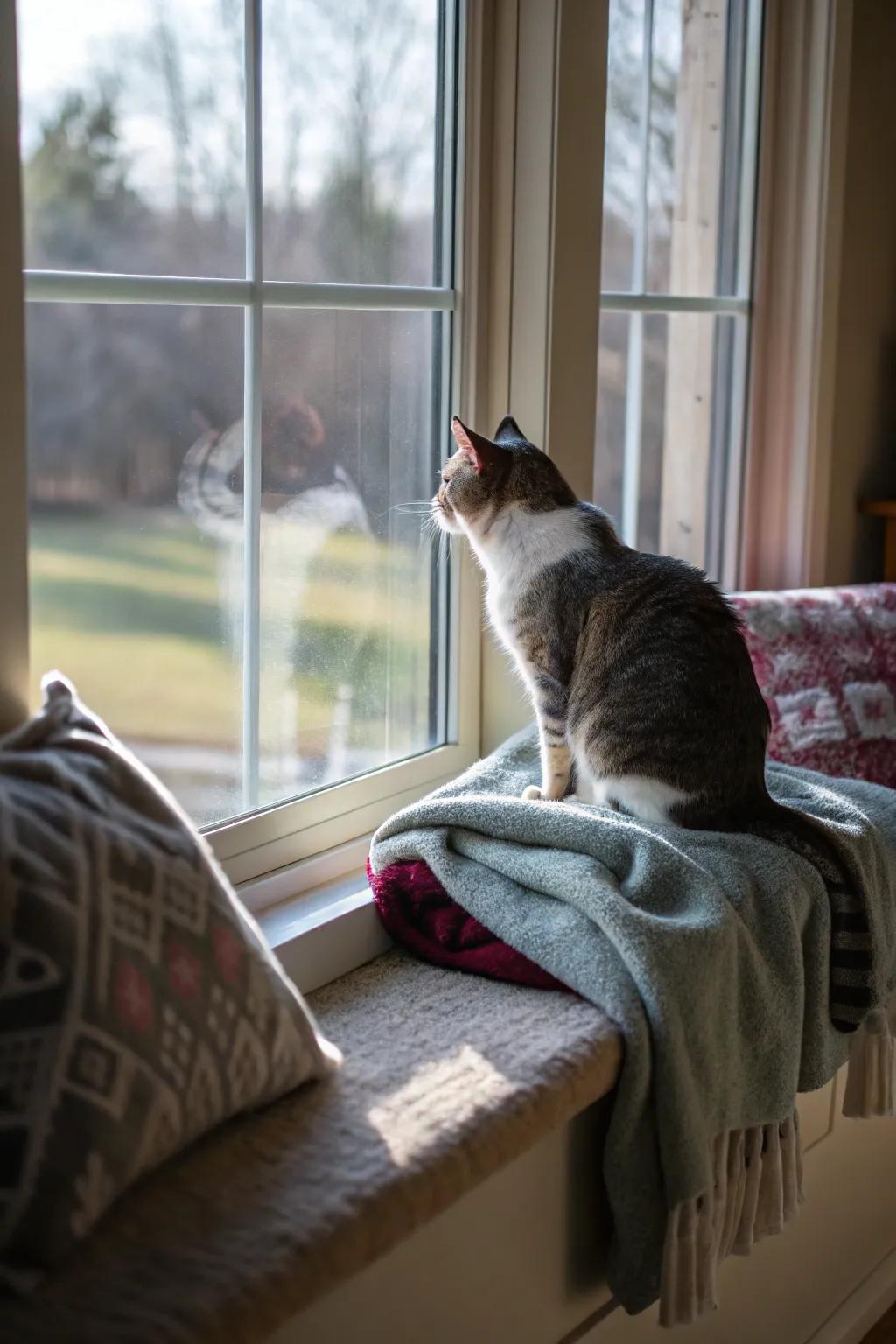 A window perch is ideal for sunbathing and bird-watching.