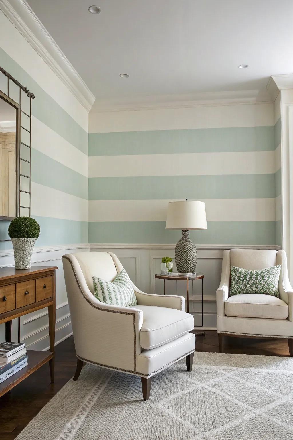 Chalk paint stripes deliver a modern twist to any room.