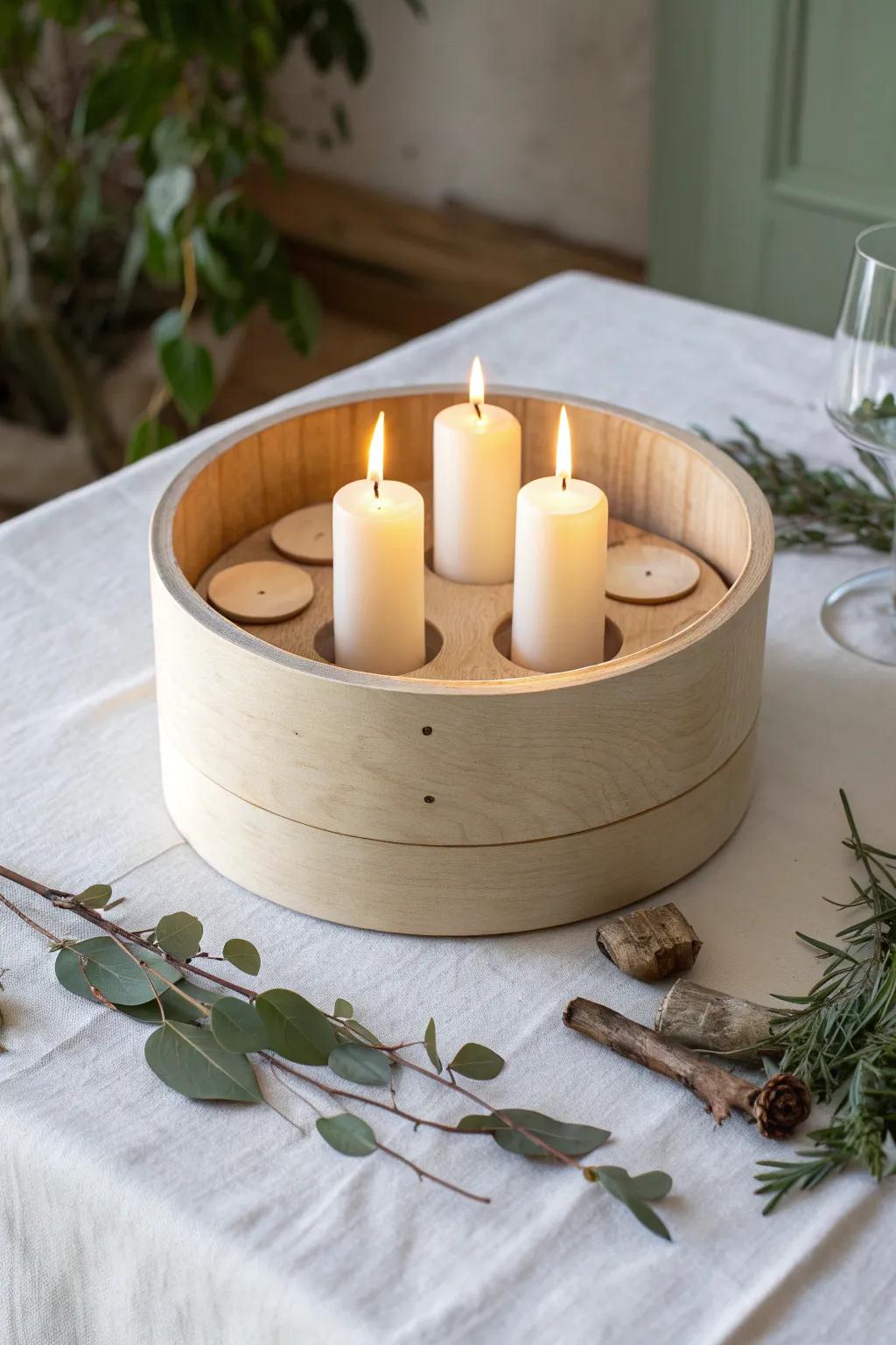 Transform simple into stunning: A cozy candle holder crafted from a cheese box, perfect for warm, inviting dinner parties.