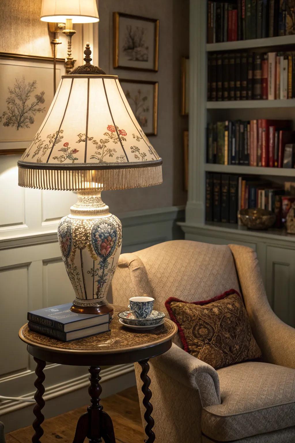 Chinoiserie lighting casting warmth and elegance.