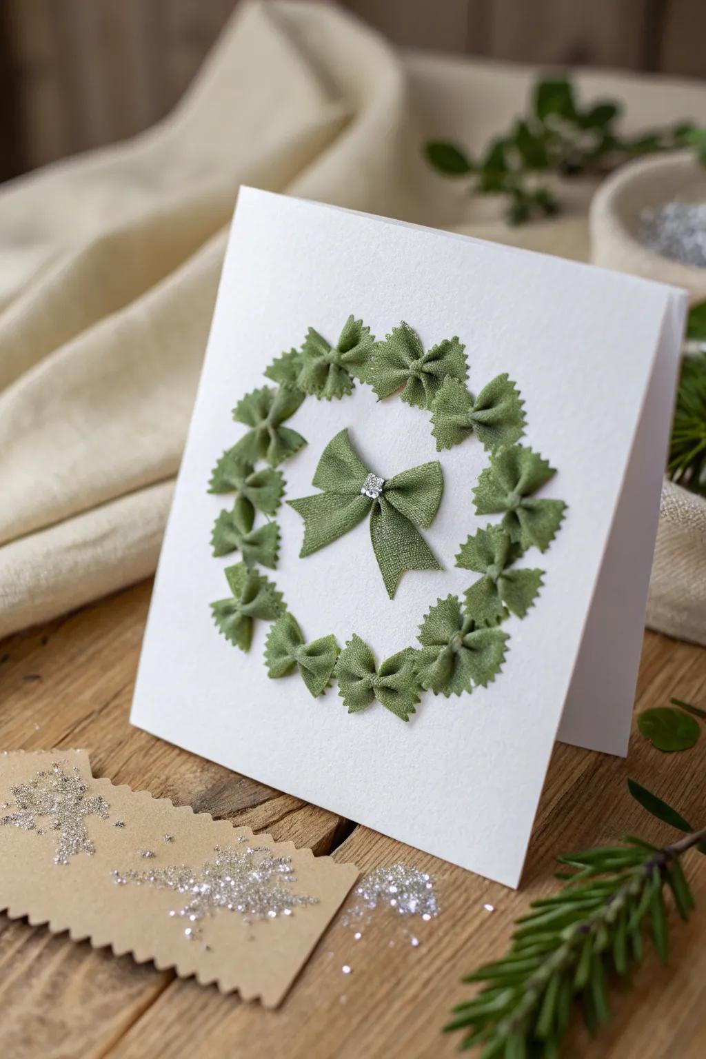 Craft a touch of festive elegance: DIY Pasta Wreath Christmas Cards for a unique holiday charm.