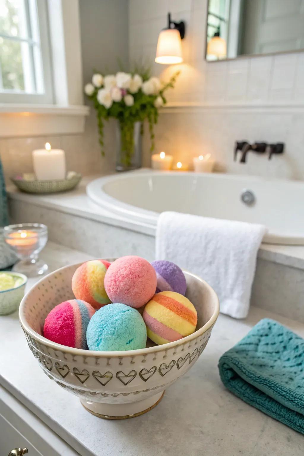 DIY bath bombs provide a relaxing spa experience at home.