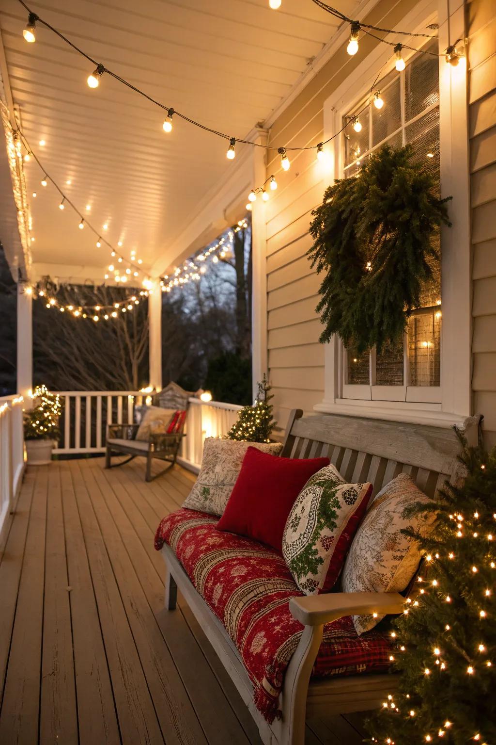 Create a welcoming outdoor space with cozy decor.