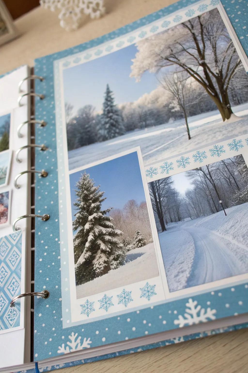 Embrace the beauty of winter with a snowy scrapbook page.