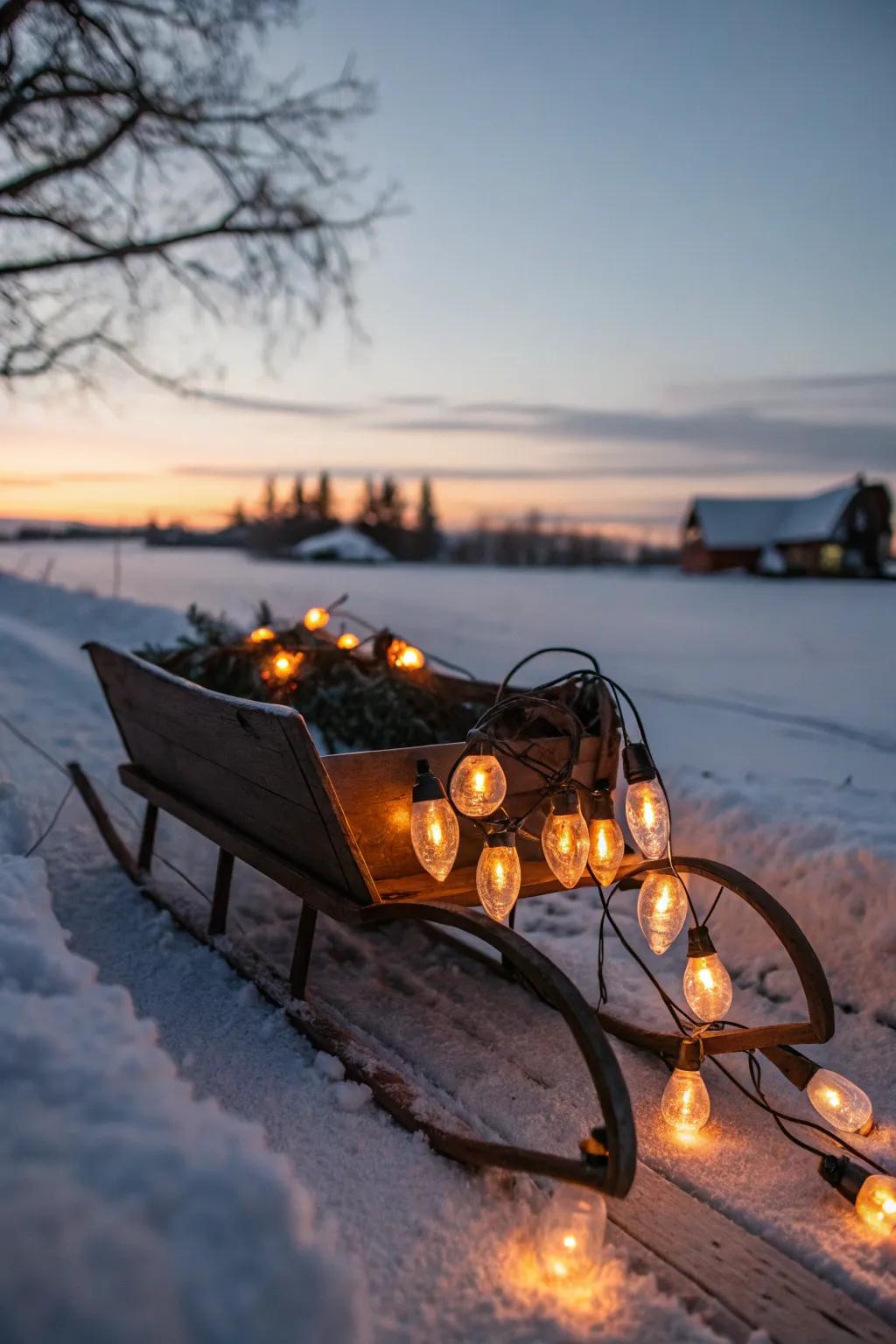 Old-fashioned bulbs cast a nostalgic glow.