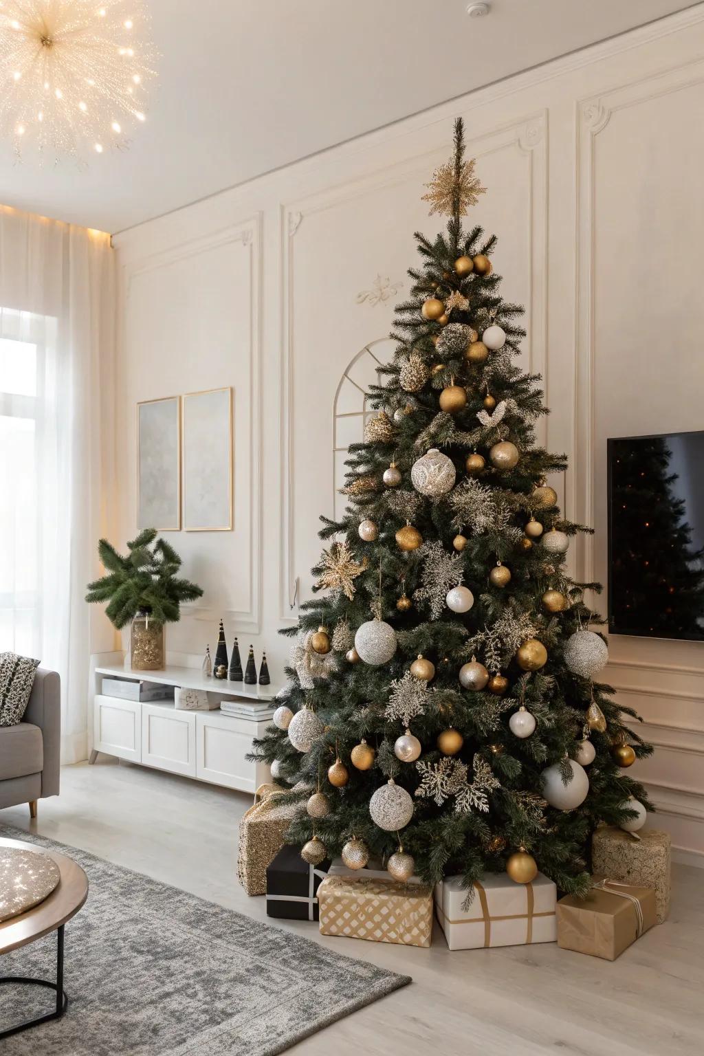 Achieve sophistication with a black and white chic Christmas tree.