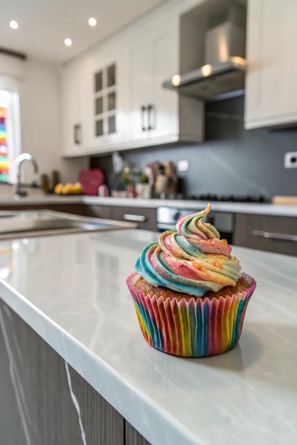 A marbled effect clay cupcake, where art meets baking.