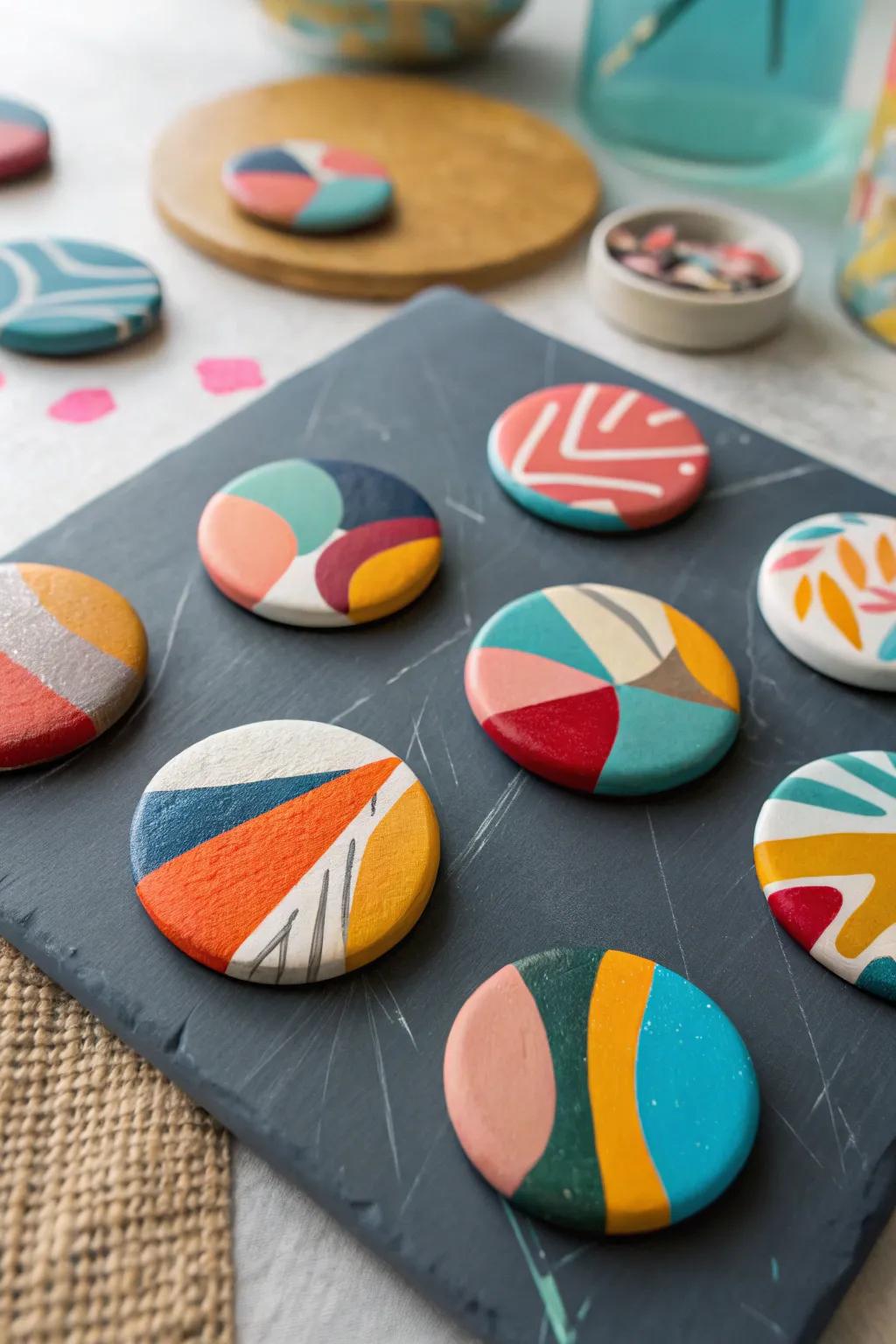 Express your artistic side with abstract clay magnets that are sure to stand out.