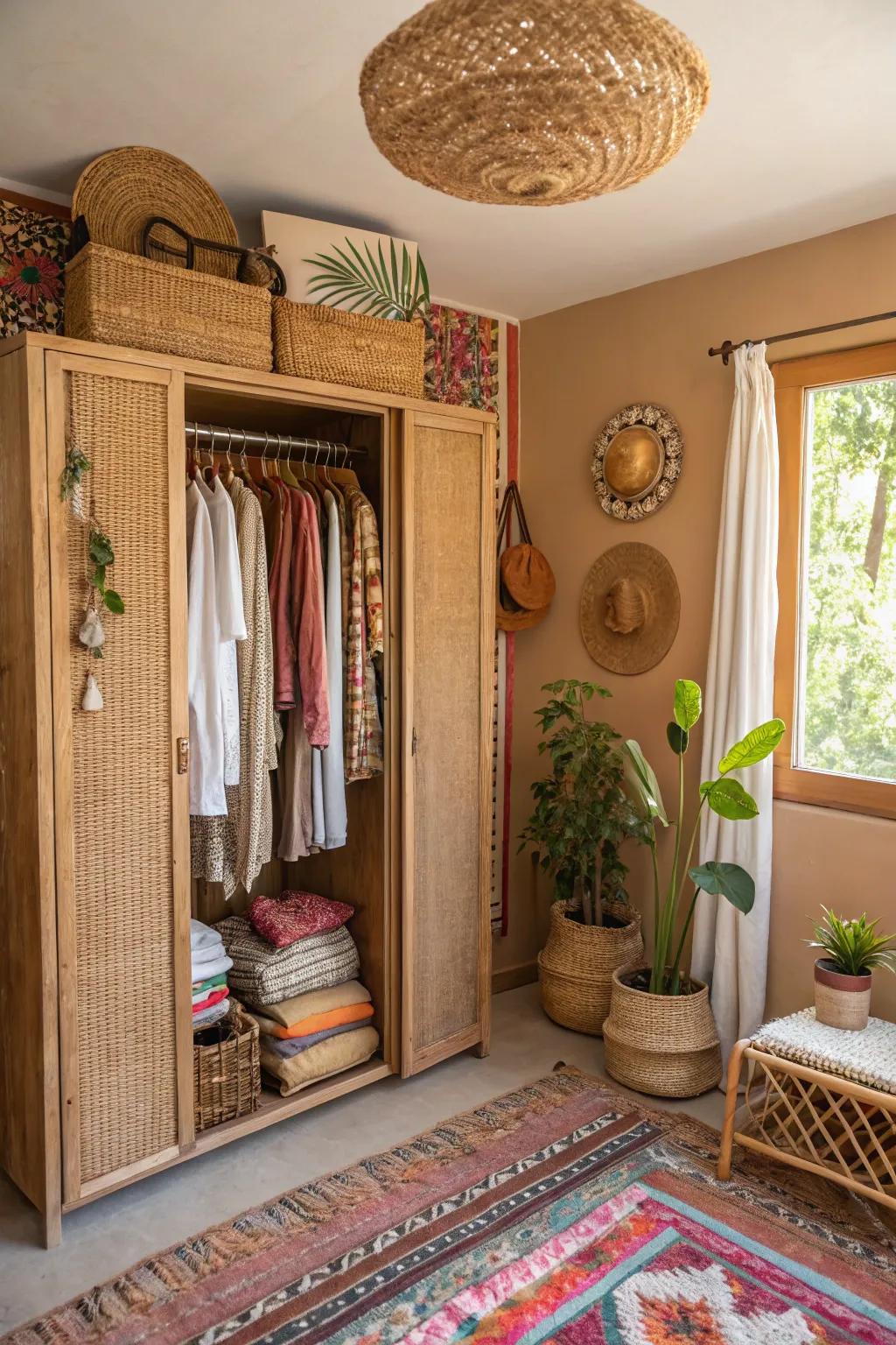 Rattan doors add texture and a natural vibe to your closet space.