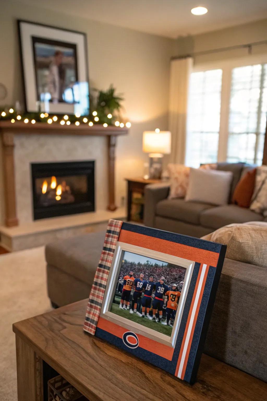 Capture memories with a handcrafted team photo frame.