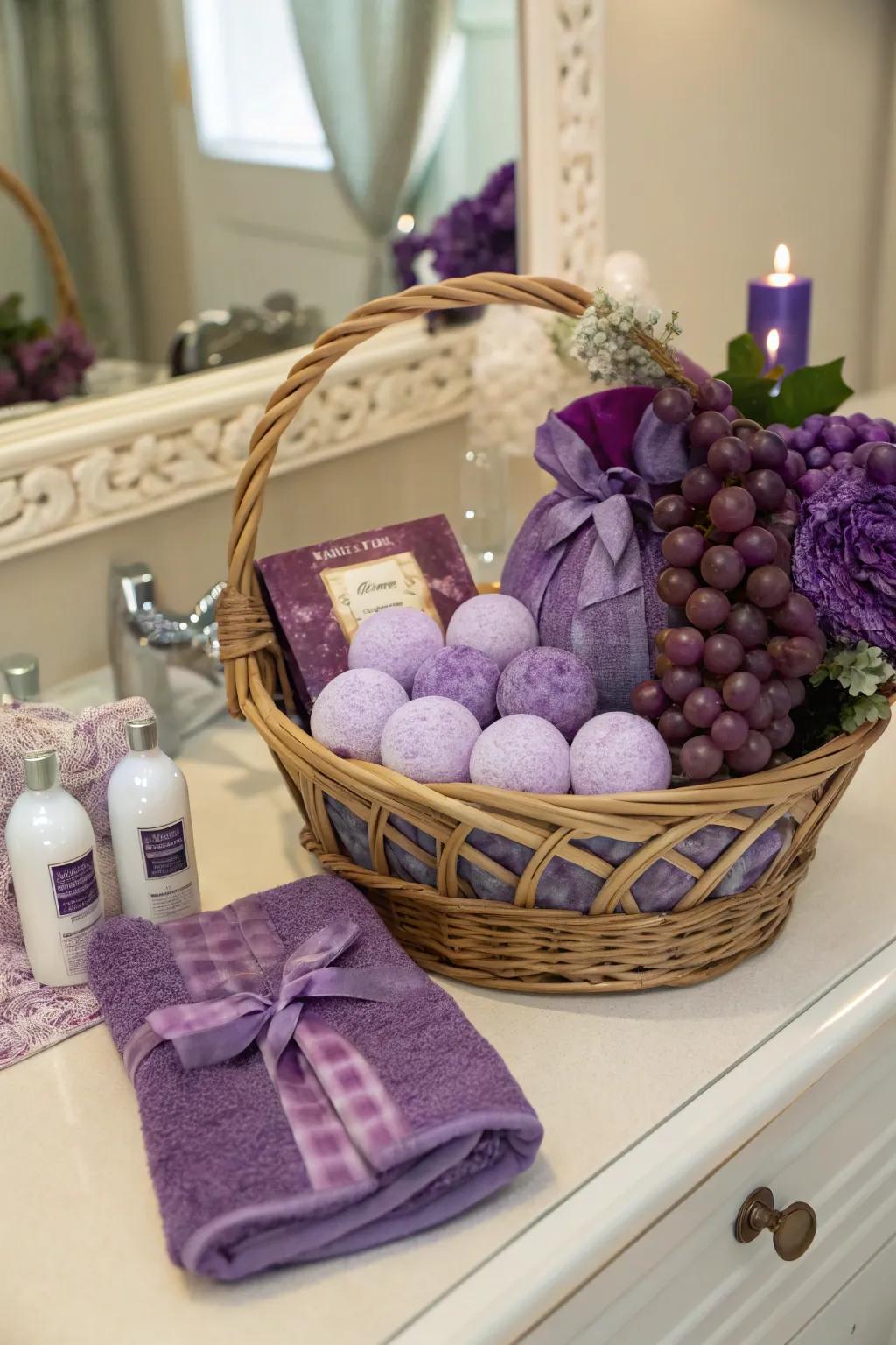 Exude elegance with a majestic purple-themed gift basket.