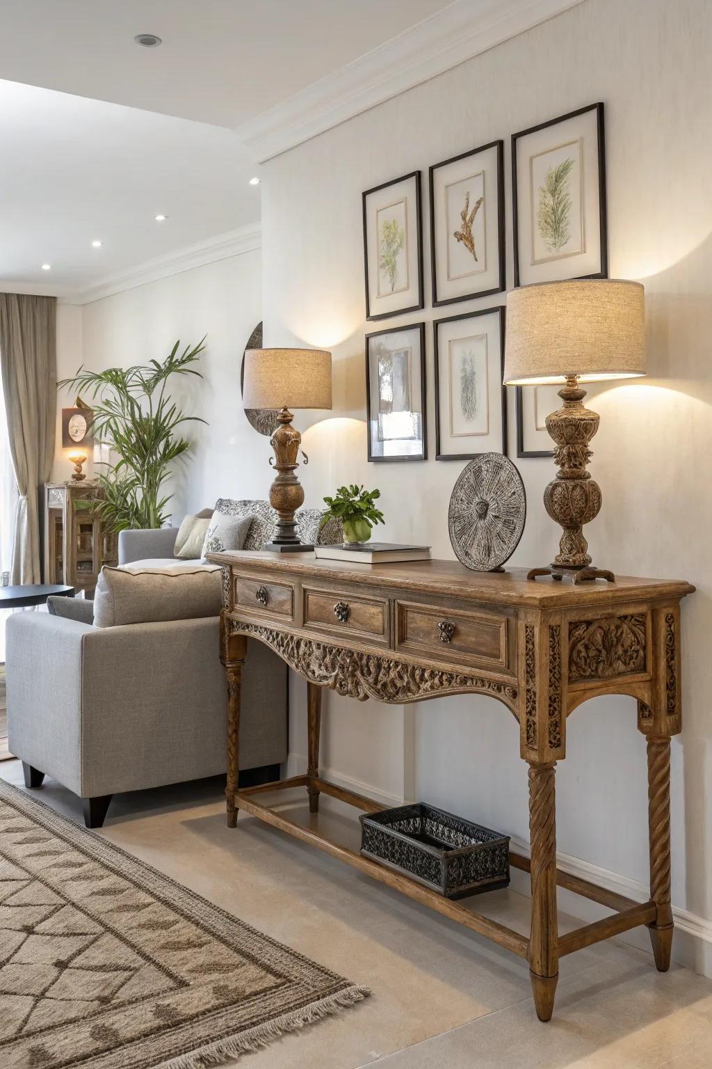 Vintage charm meets modern aesthetics on this console table.