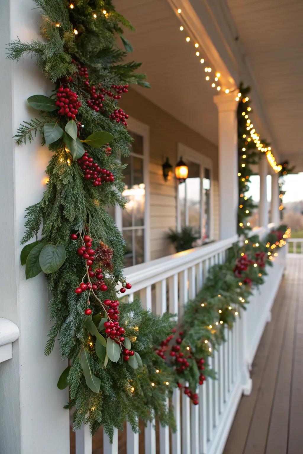 Enhance your porch with a garland over the rail.