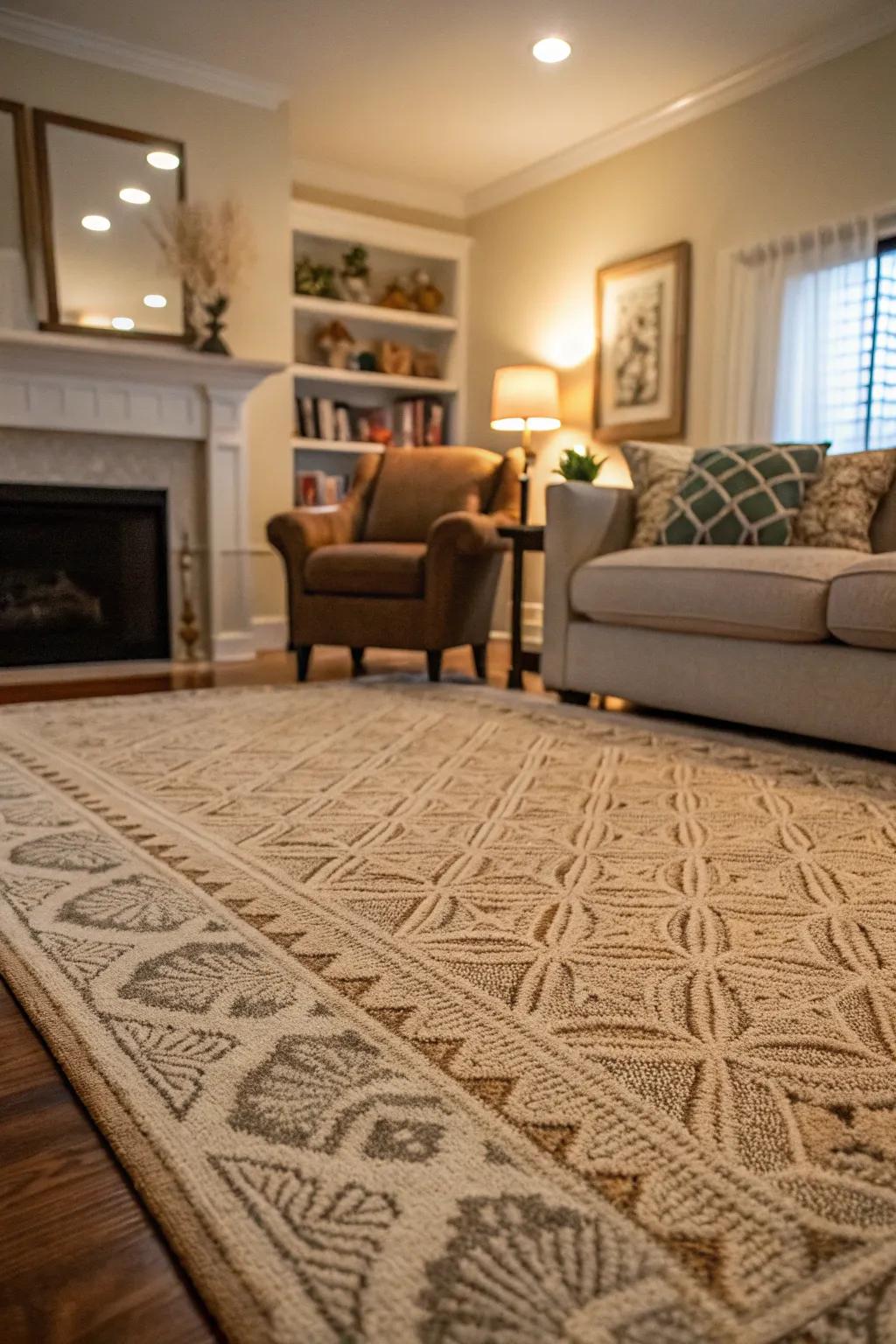 A cozy rug can anchor your space and add warmth.