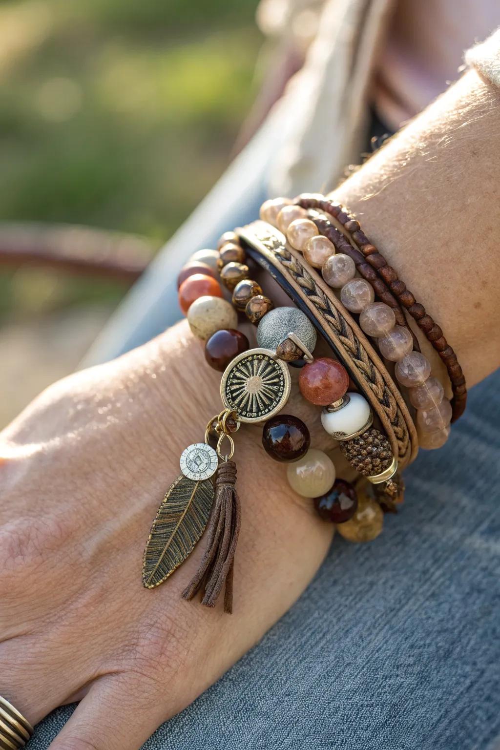 A stylish beaded leather cuff bracelet perfect for any occasion.