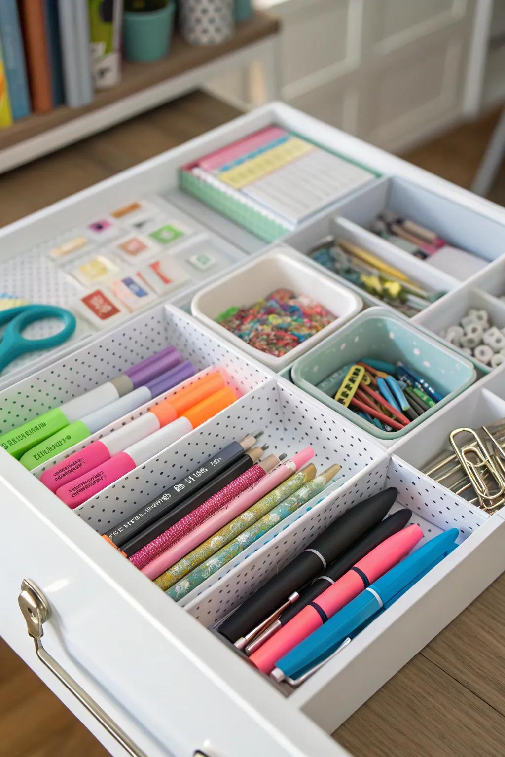 Drawer dividers keep small items organized and accessible.