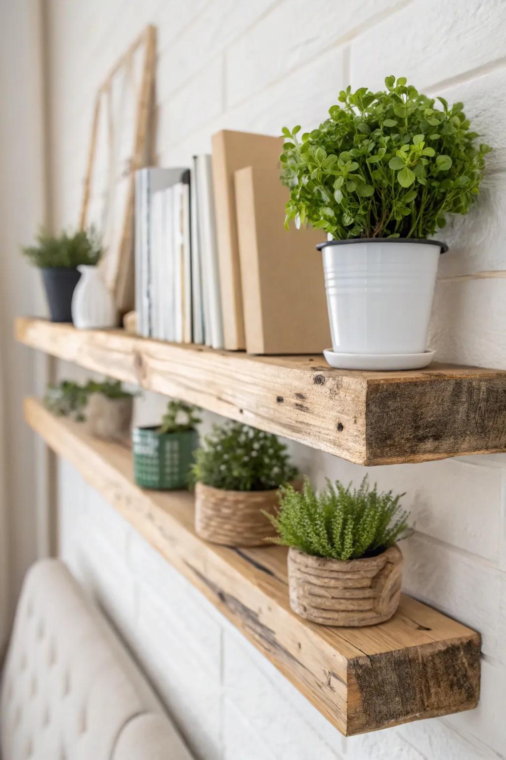 Transform pallet wood into chic, rustic shelves that blend simplicity with natural beauty.