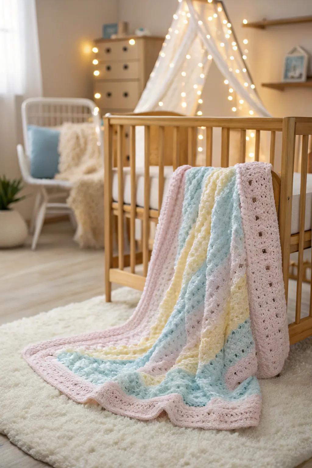 Create a cherished gift with a simple, pastel baby crochet blanket.