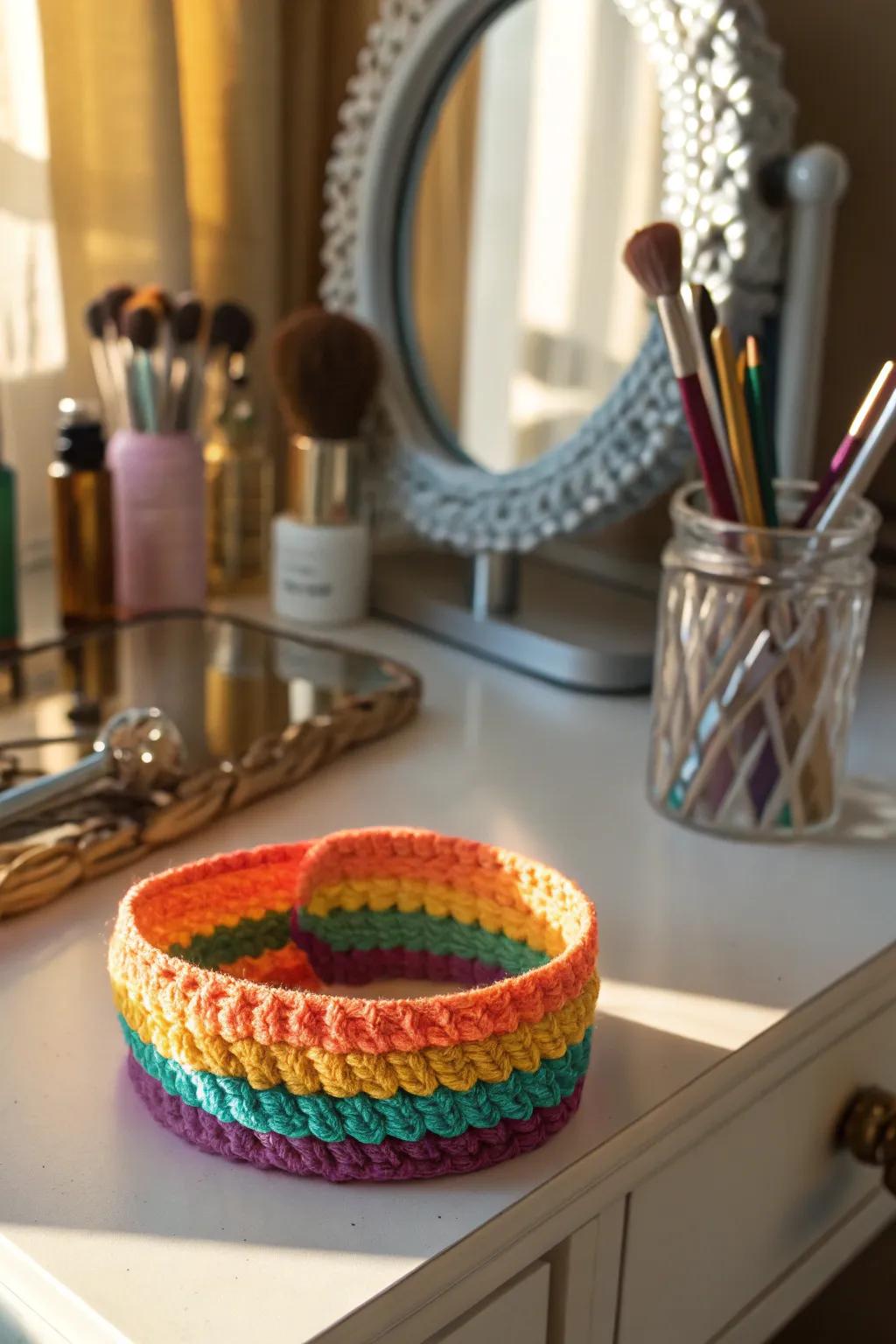 Keep your hair stylishly managed with a crochet headband.