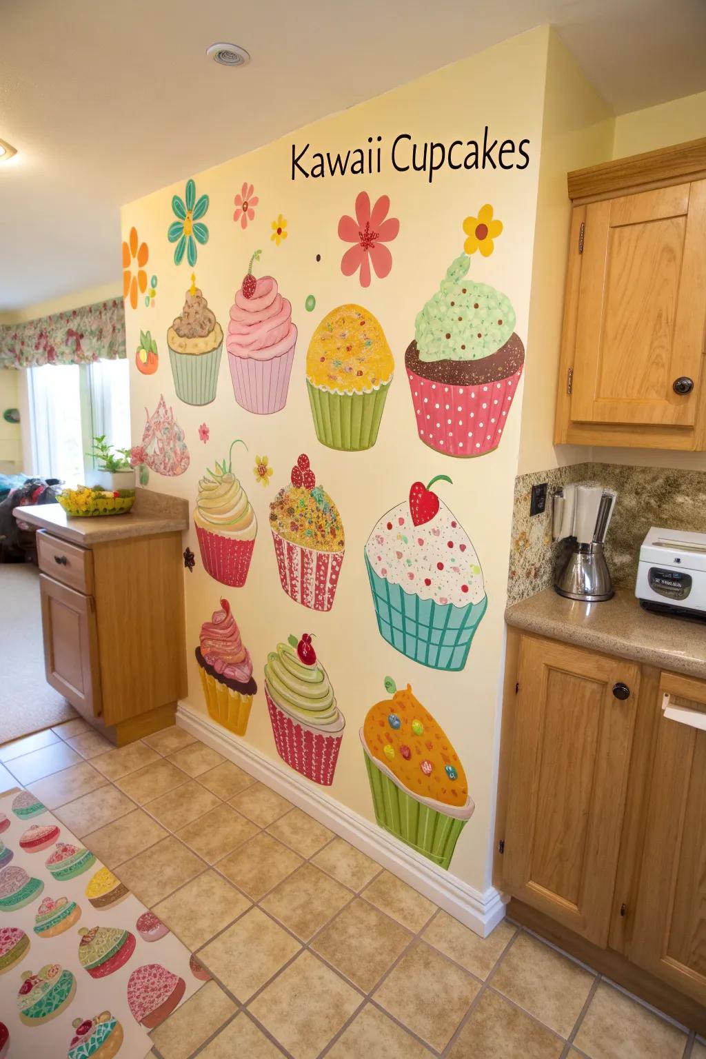 Kawaii cupcake drawings that add a sweet and whimsical touch to your decor.