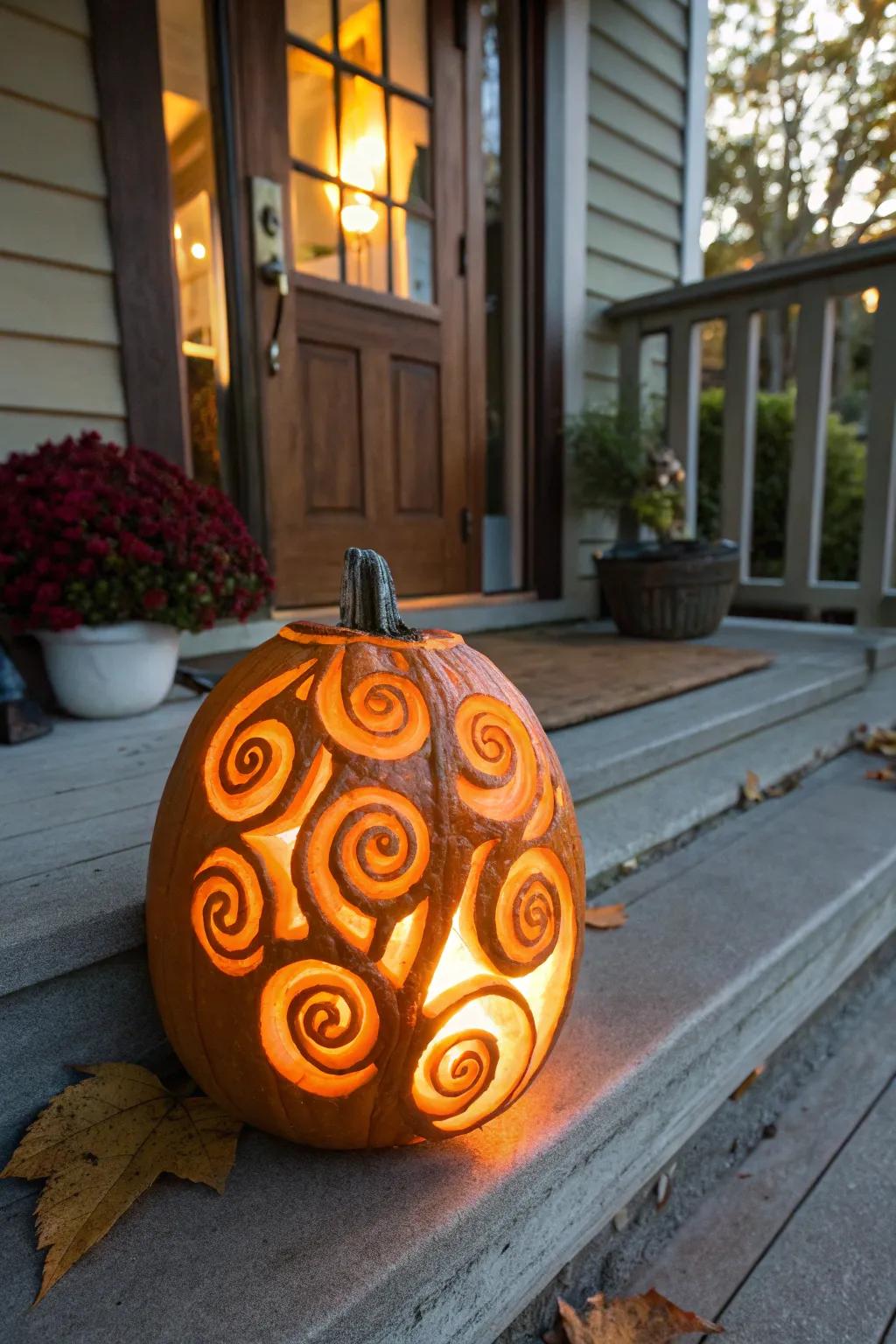 A spiral swirl pumpkin offers a modern twist.