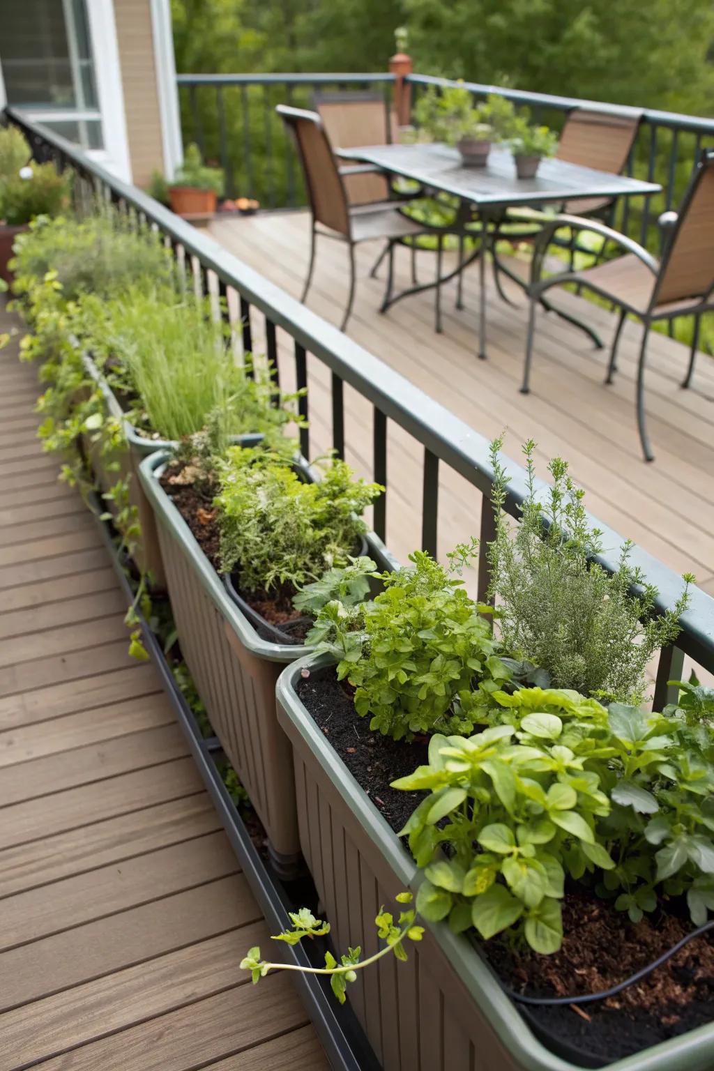 Rail planters are ideal for compact spaces.