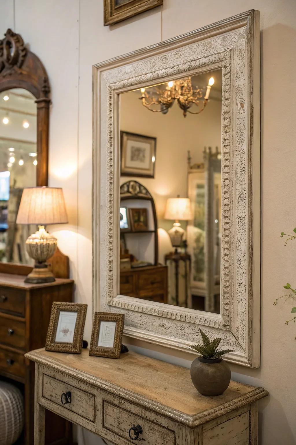 An antique mirror adds history and charm.