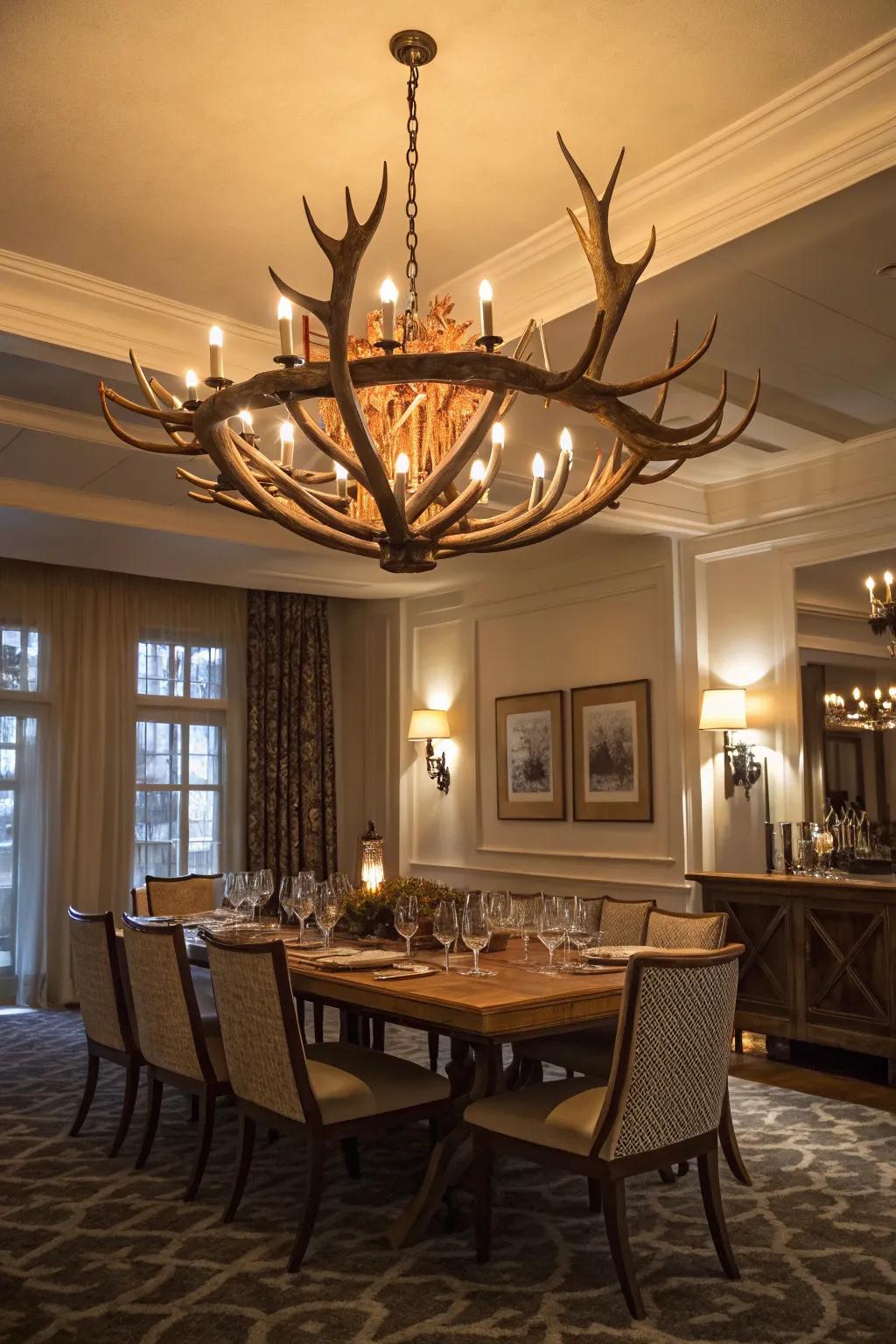 Transform your dining area with an antler chandelier.