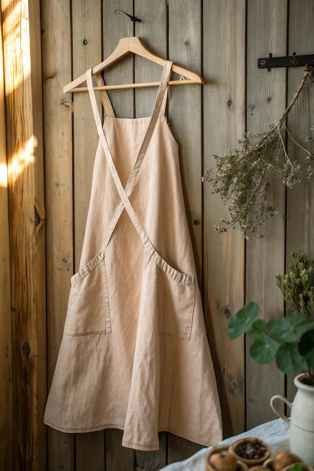 Embrace effortless style and functionality with this handcrafted linen cross-back apron, perfect for your creative adventures.