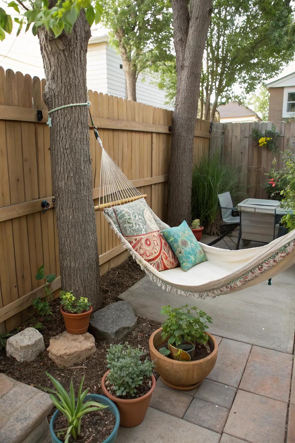 Create a cozy corner oasis with a hammock.