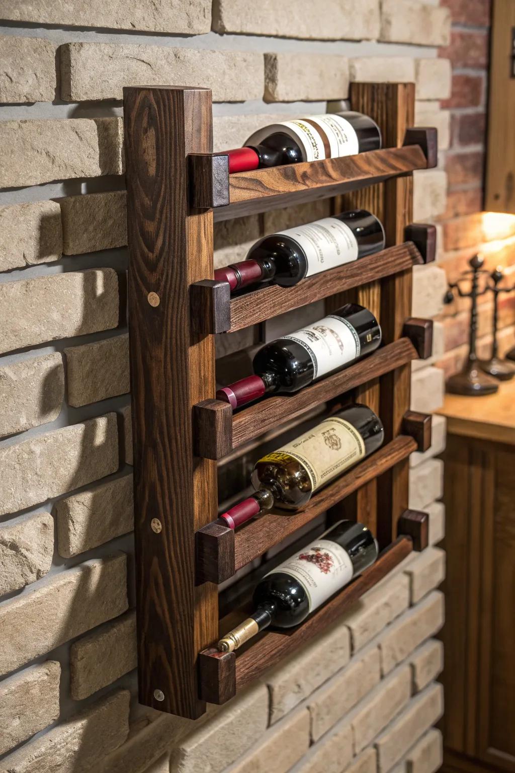 Elevate your home bar with a stunning wine rack display that combines elegance and craftsmanship.