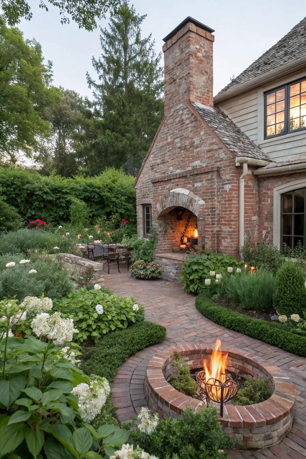 Timeless charm exudes from this traditional brick facade fire pit.