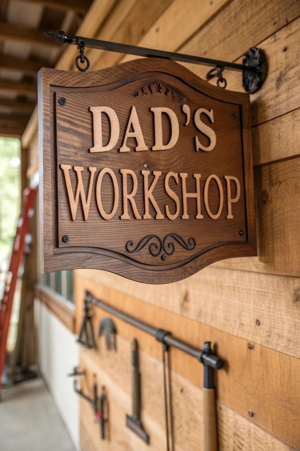 Transform Dad's space with a personalized touch: A handcrafted workshop sign that speaks volumes.