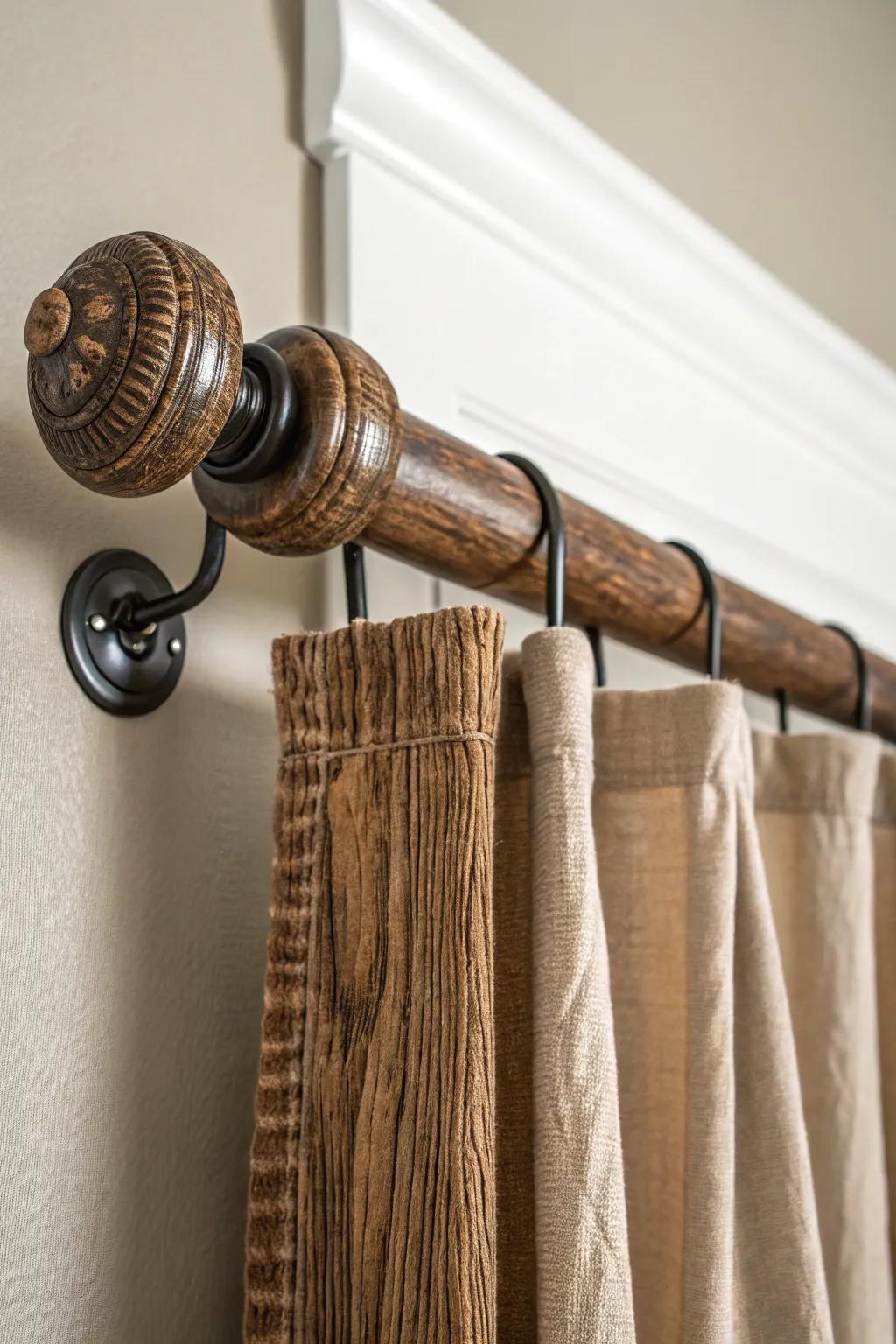 Add history and charm to your space with a reclaimed wood curtain rod - where every piece tells a story.