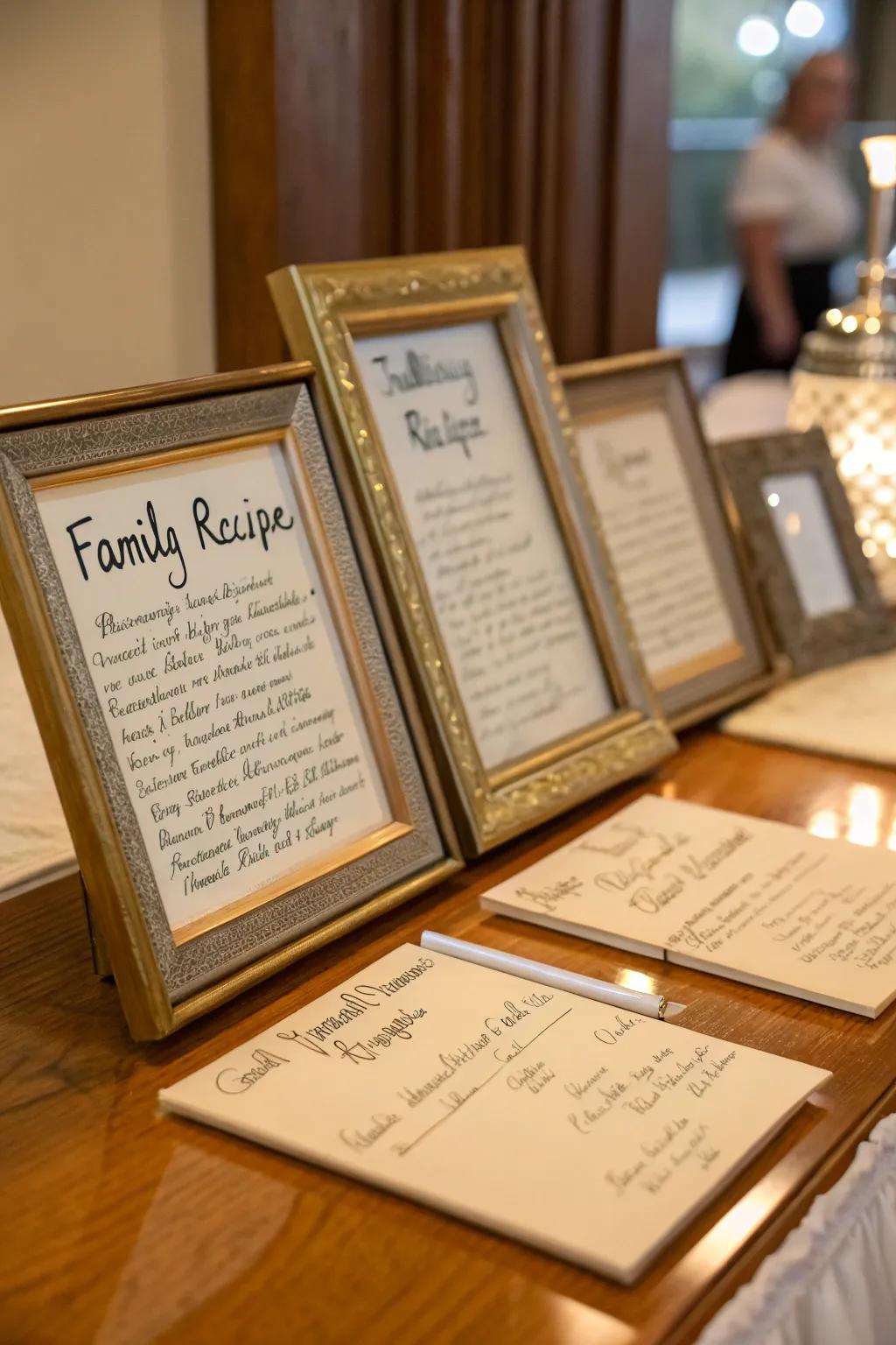 Framed family recipes that honor beloved traditions.