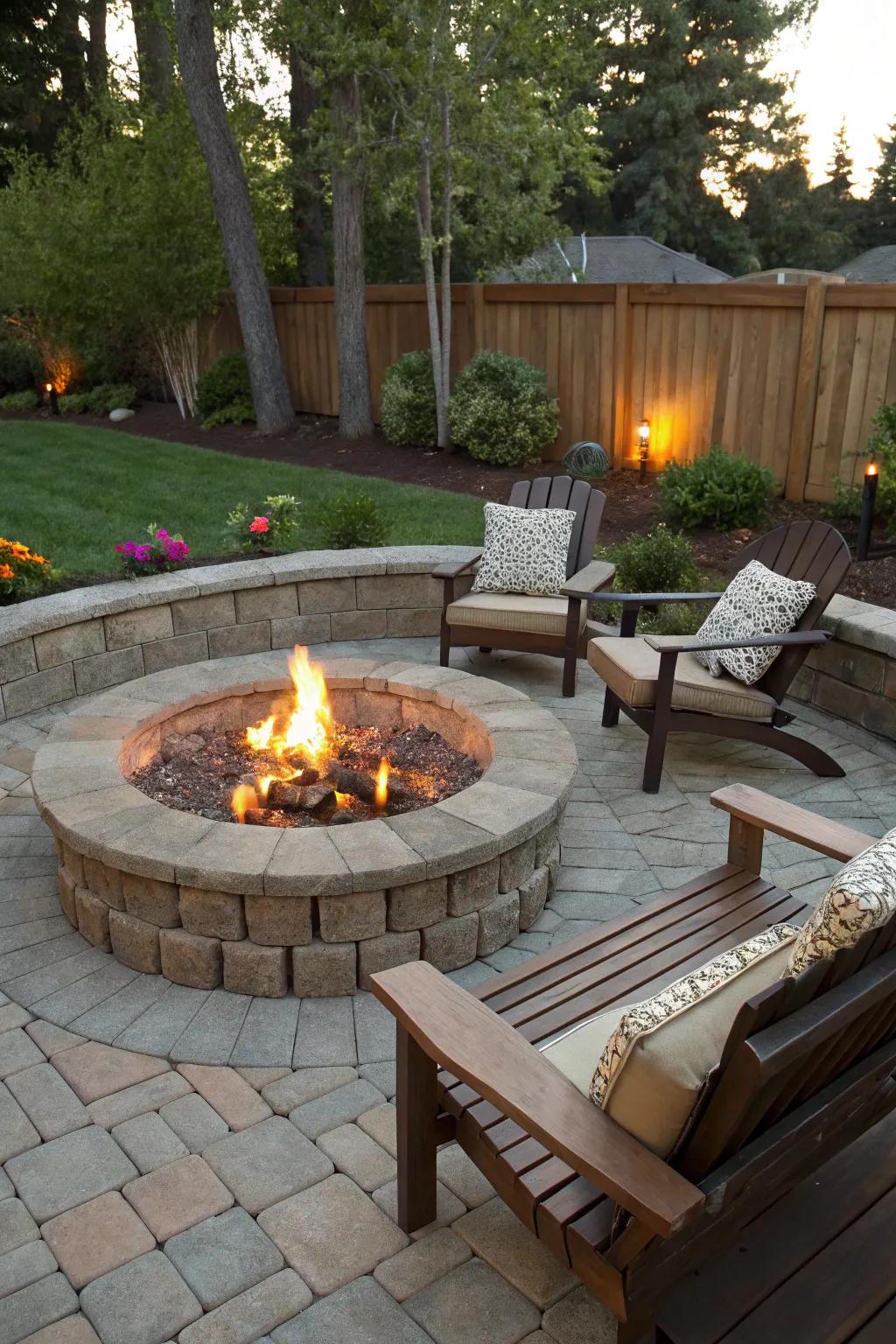 Retaining wall blocks create a durable and stylish fire pit.