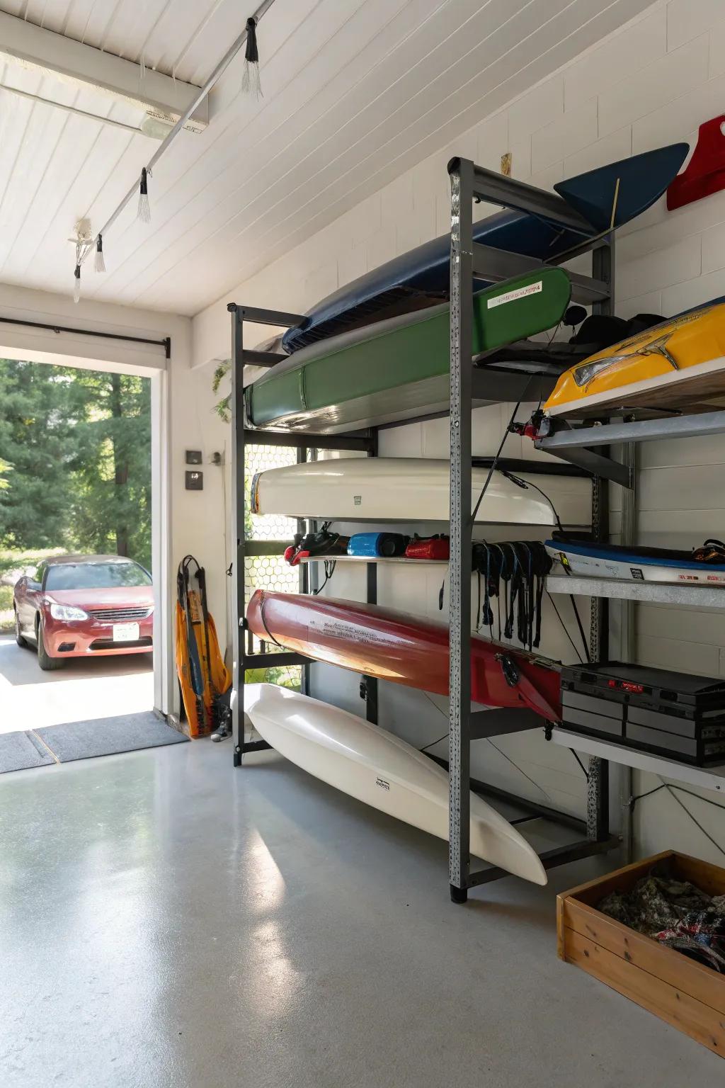 Adjustable shelving systems grow with your canoe collection.