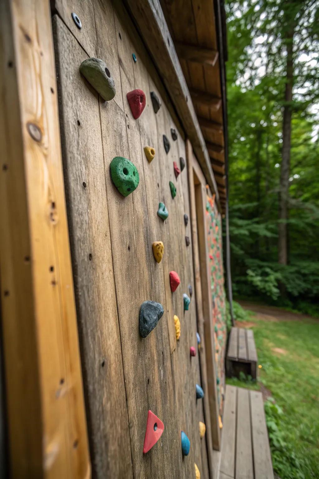 Challenge your skills with a handcrafted rock wall, the perfect addition for adventurous DIY enthusiasts.