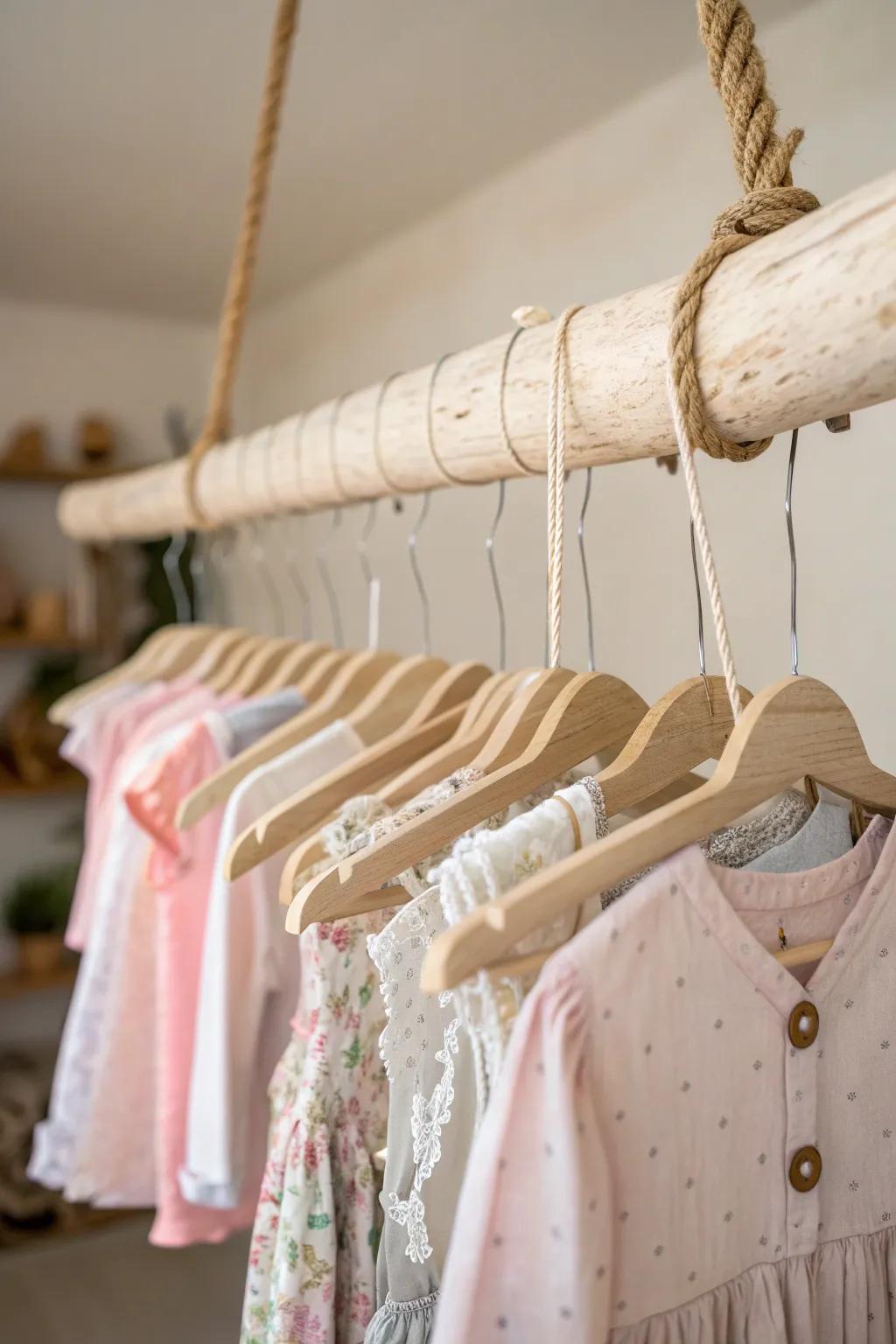 Transform your nursery with a charming DIY driftwood clothes rack that blends Scandinavian simplicity with Boho chic!
