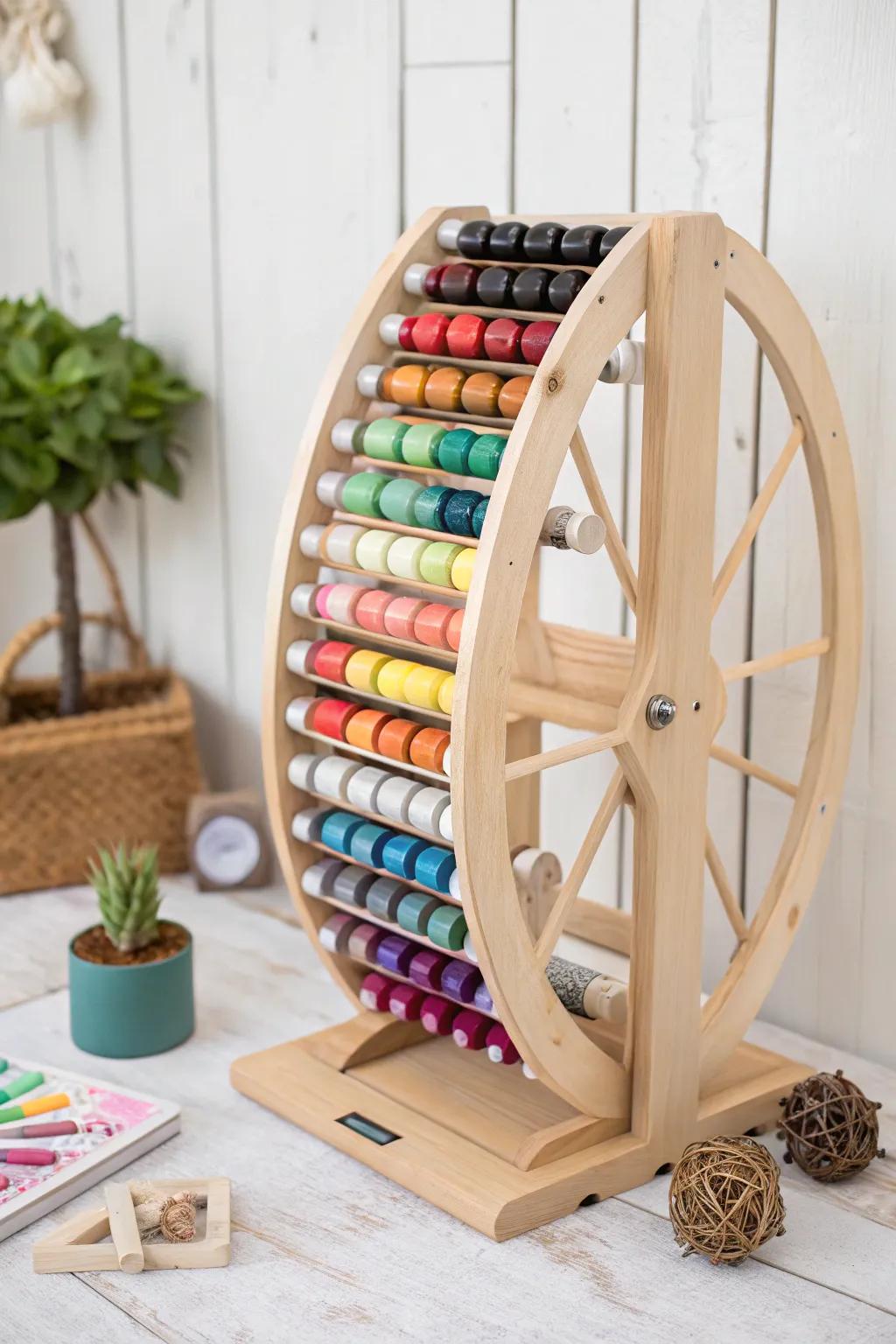 Elevate your creativity with this stunning rotating paint rack – where Scandinavian minimalism meets vibrant artistry.