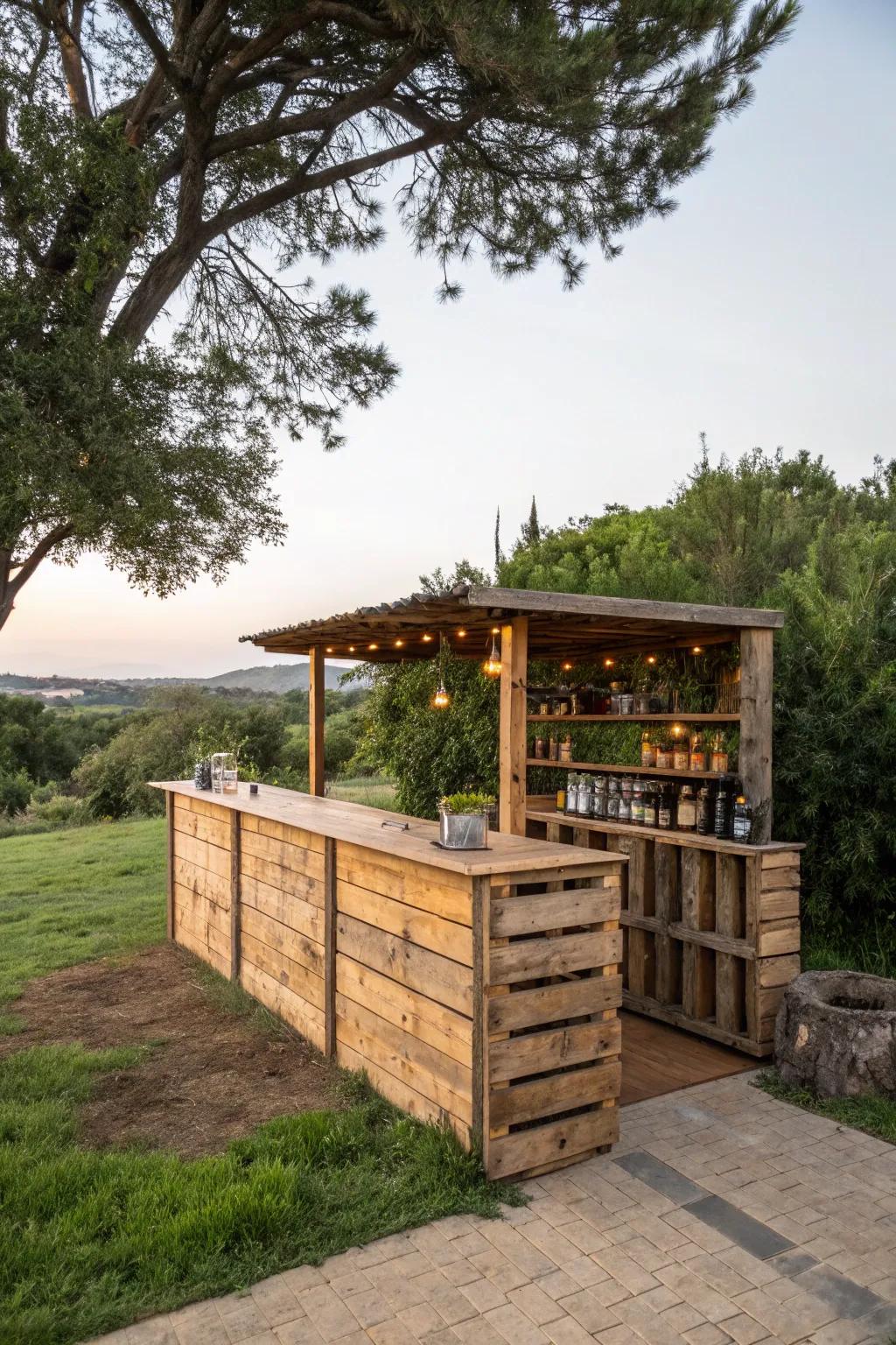 An eco-conscious pallet bar crafted from reclaimed materials.