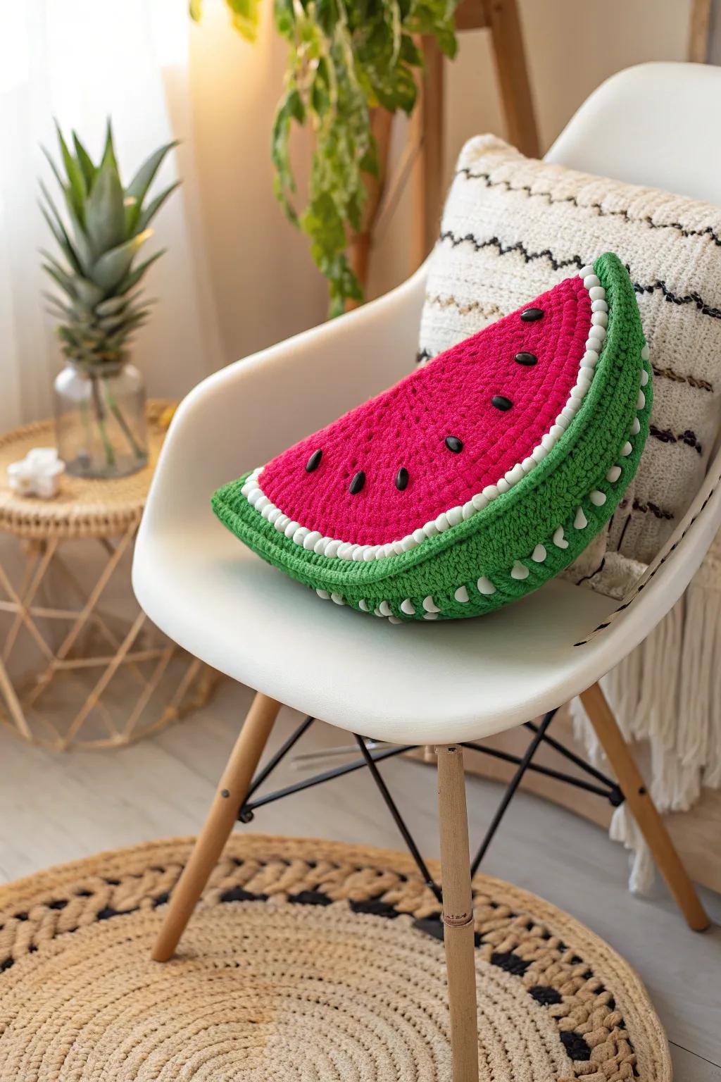 Add a slice of summer to your space with this charming watermelon pillow!