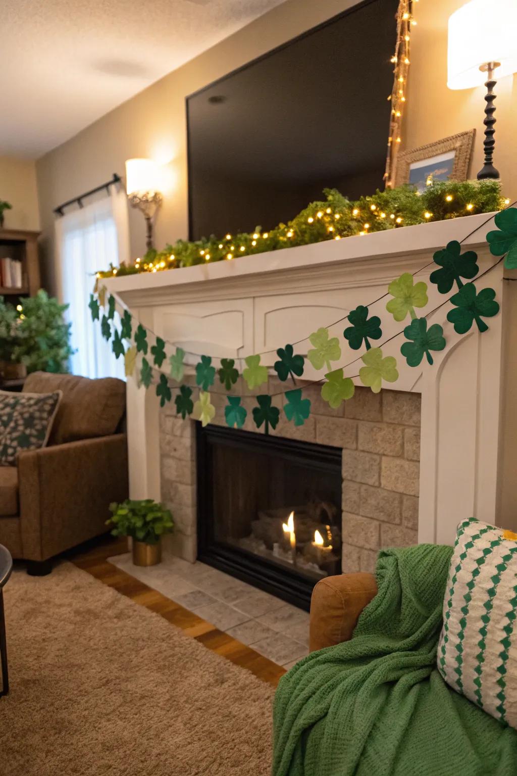 A felt shamrock garland adds a festive touch to any room.